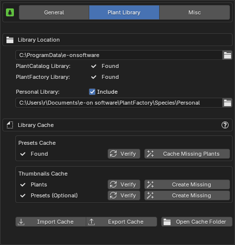 Preferences - Plant Library
